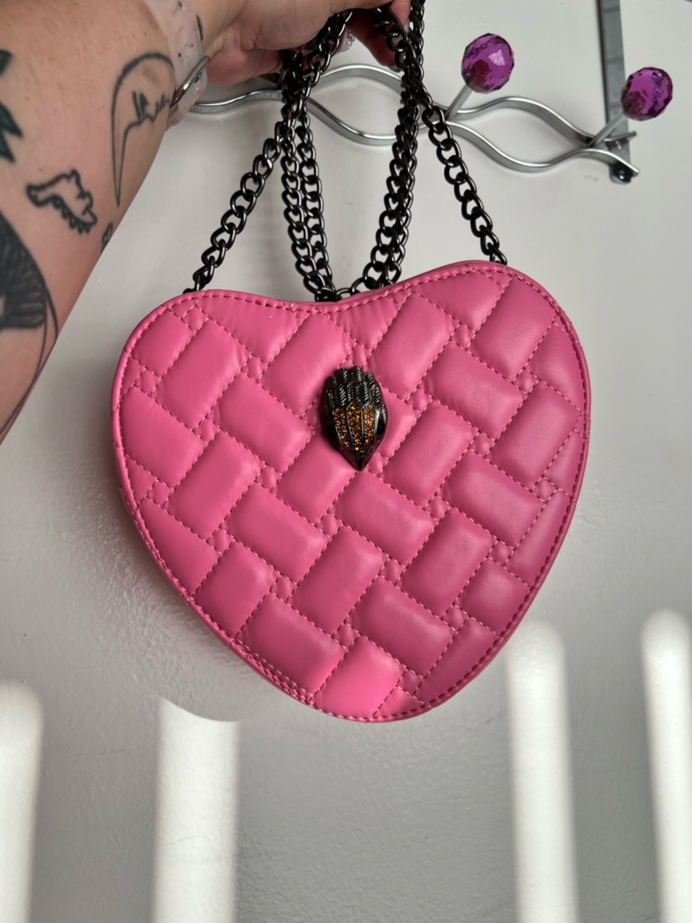 Pink Quilted Heart Crossbody Bag with Chain Strap